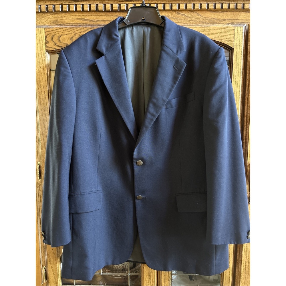 Vintage Oscar de la Renta Wool Sport Coat Dinner Jacket Blazer Mens 44R Navy